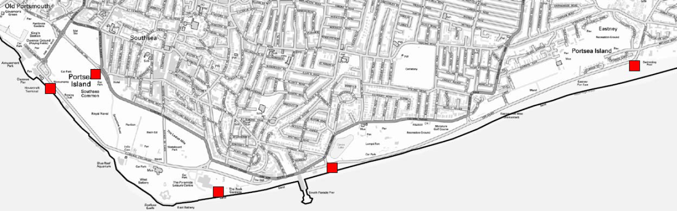 Map of water fountains in Southsea